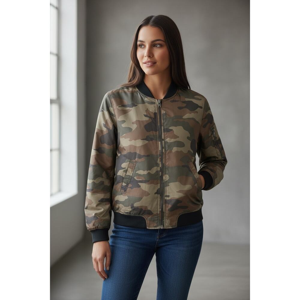 Ci Sono Camo Bomber Jacket Medium | Sherpa Lined Cozy Zip Jacket